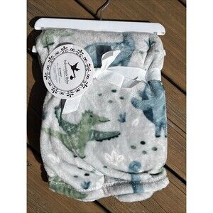 Adirondack Baby My Cozy Blanket Dinosaur Blue Green Gray Fleece Infant Boy NEW